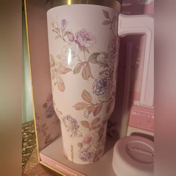 Hydrapeak Floral Tumbler with Lid - Pink and Gold - Picture 3 of 12